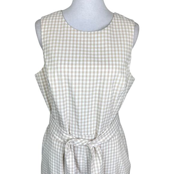 Preston & York NWT Billie Gingham Round Neck Sleeveless Tan White Jumpsuit - Picture 8 of 12